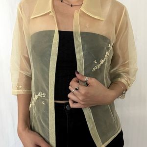 Sheer custard yellow organza cover up